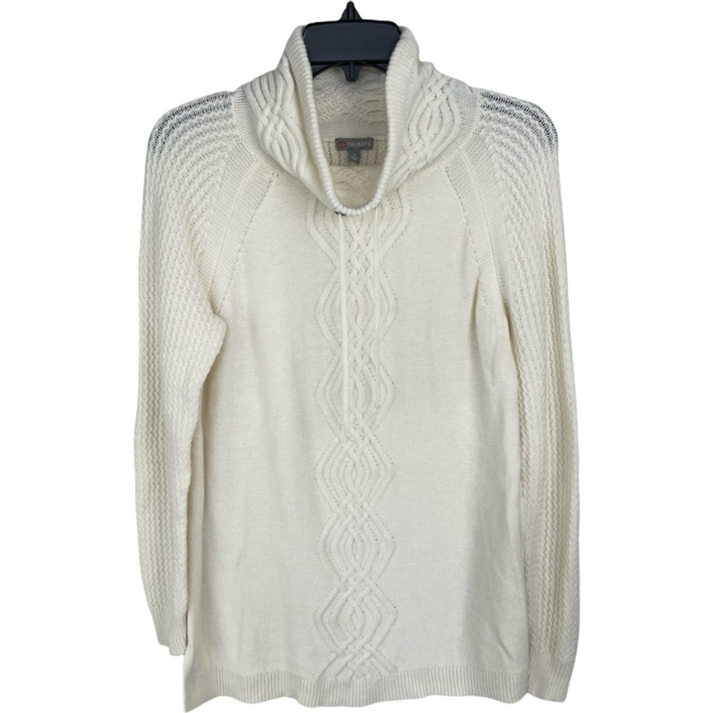 Talbots Woman’s Ivory Cable Chunky knit tunic sweater turtleneck size S petite